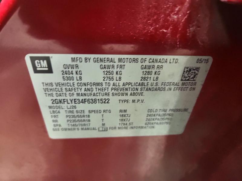 Aukcja sprzedaży 2015 Gmc Terrain, vin: 2GKFLYE34F6381522, numer aukcji: 64634086