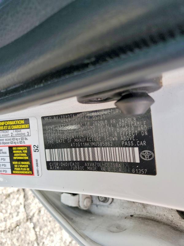 2021 Toyota Camry მანქანა იყიდება აუქციონზე, vin: 4T1G11AK1MU585862, აუქციონის ნომერი: 65037386
