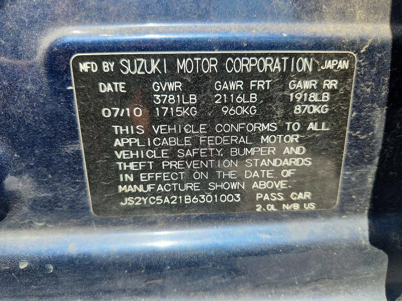 66828666 :رقم المزاد ، JS2YC5A21B6301003 vin ، 2011 Suzuki Sx4 مزاد بيع