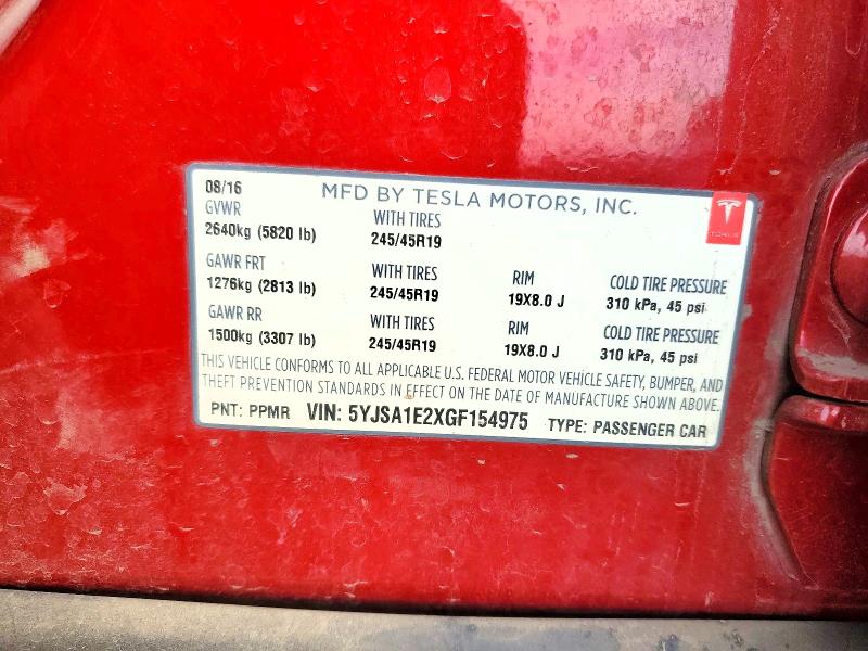 Продажа на аукционе авто 2016 Tesla Model S, vin: 5YJSA1E2XGF154975, номер лота: 66973696