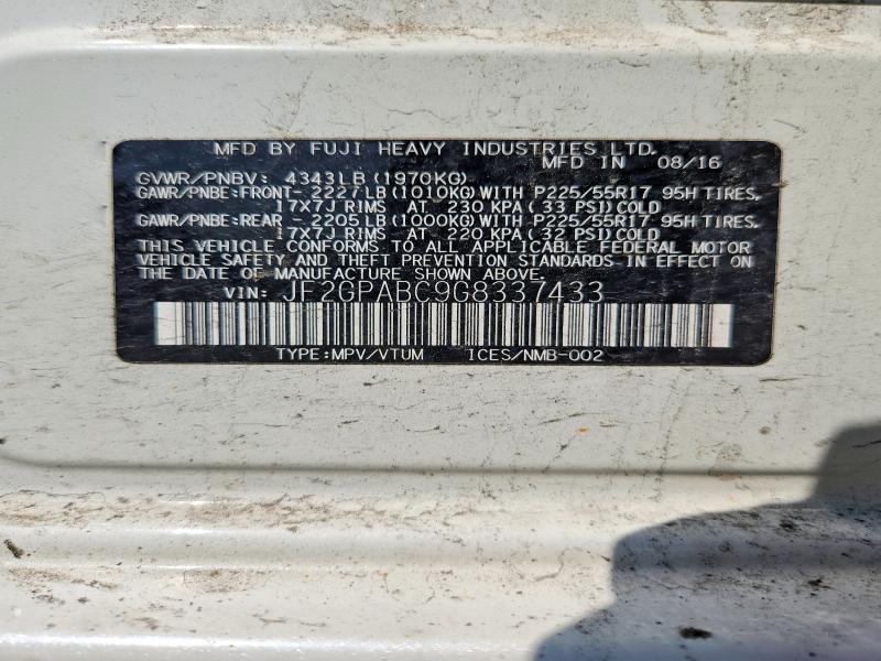 2016 Subaru Crosstrek მანქანა იყიდება აუქციონზე, vin: JF2GPABC9G8337433, აუქციონის ნომერი: 64019646