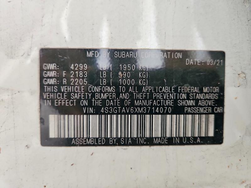 66425496 :رقم المزاد ، 4S3GTAV6XM3714070 vin ، 2021 Subaru Impreza مزاد بيع