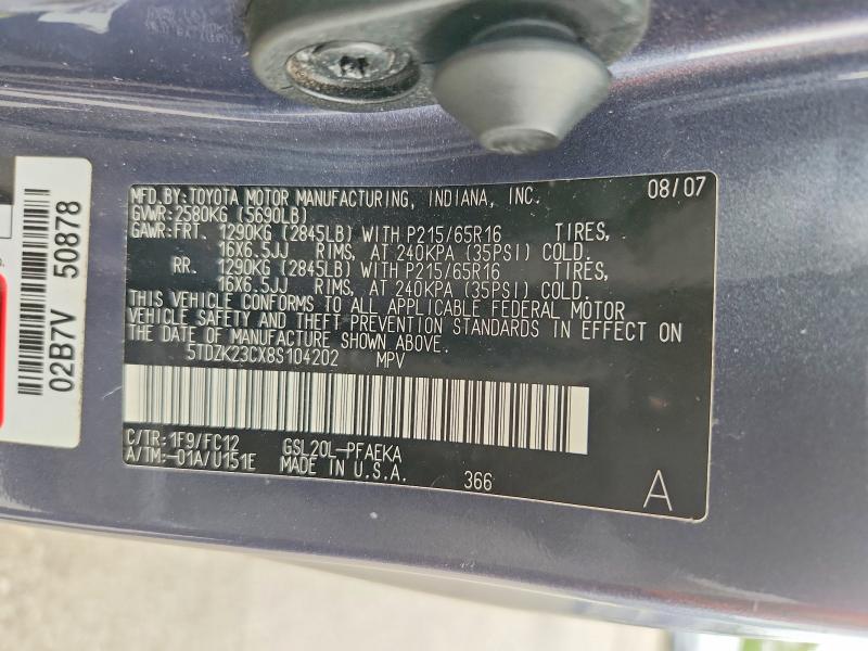 Aukcja sprzedaży 2008 Toyota Sienna, vin: 5TDZK23CX8S104202, numer aukcji: 64543196
