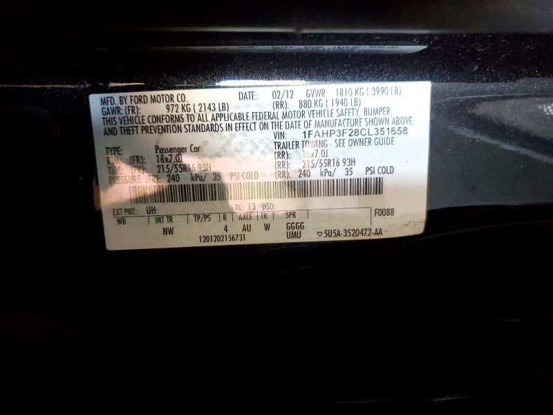 Продаж на аукціоні авто 2012 Ford Focus, vin: 1FAHP3F28CL351658, номер лоту: 65635446