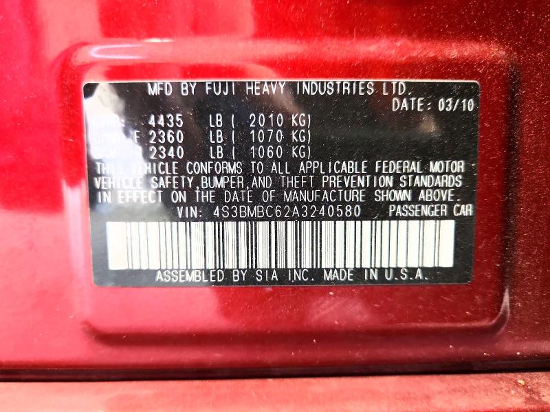 Продажа на аукционе авто 2010 Subaru Legacy, vin: 4S3BMBC62A3240580, номер лота: 66226126