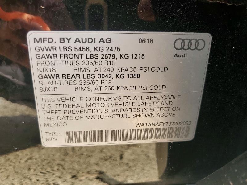 65643496 :رقم المزاد ، WA1ANAFY7J2202083 vin ، 2018 Audi Q5 مزاد بيع
