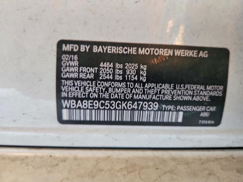 65658756 :رقم المزاد ، WBA8E9C53GK647939 vin ، 2016 Bmw 328 مزاد بيع