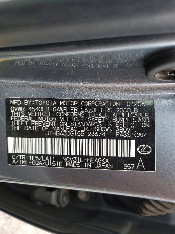65190396 :رقم المزاد ، JTHBA30G155123674 vin ، 2005 Lexus Es مزاد بيع