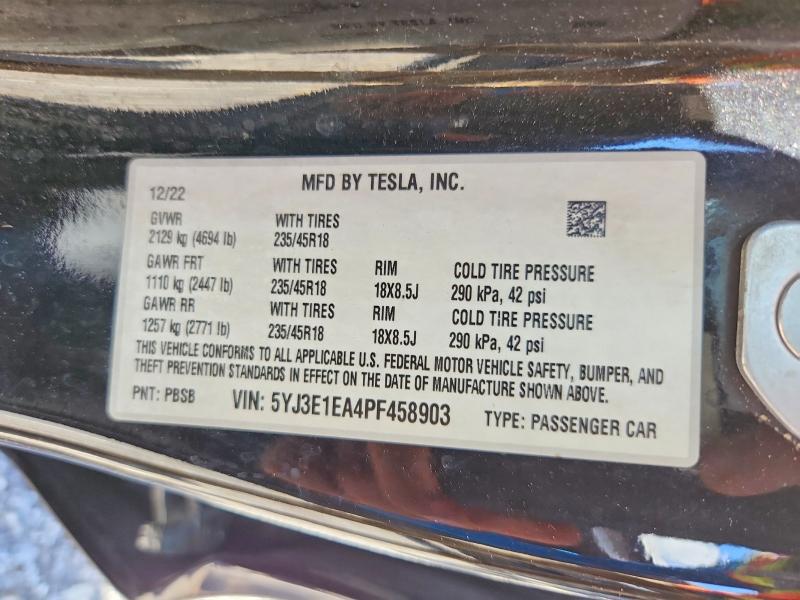 Aukcja sprzedaży 2023 Tesla Model 3, vin: 5YJ3E1EA4PF458903, numer aukcji: 64238786