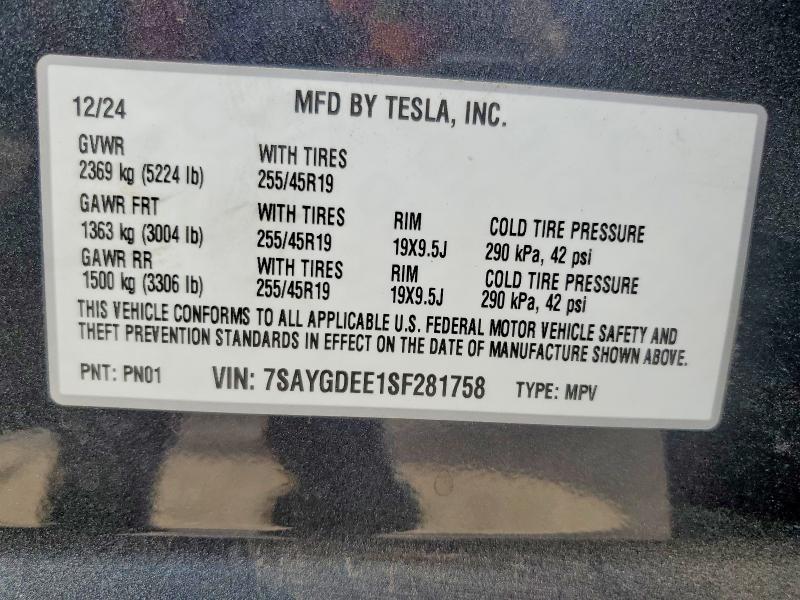 Aukcja sprzedaży 2025 Tesla Model Y, vin: 7SAYGDEE1SF281758, numer aukcji: 64364036