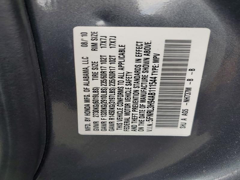 Aukcja sprzedaży 2010 Honda Odyssey, vin: 5FNRL3H94AB111544, numer aukcji: 67060106