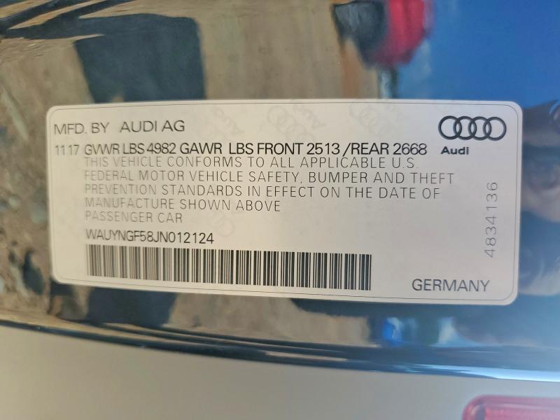 65525896 :رقم المزاد ، WAUYNGF58JN012124 vin ، 2018 Audi A5 مزاد بيع