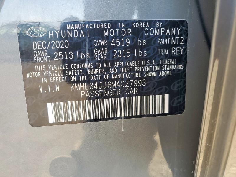 2021 Hyundai Sonata Hybrid მანქანა იყიდება აუქციონზე, vin: KMHL34JJ6MA027993, აუქციონის ნომერი: 64984366