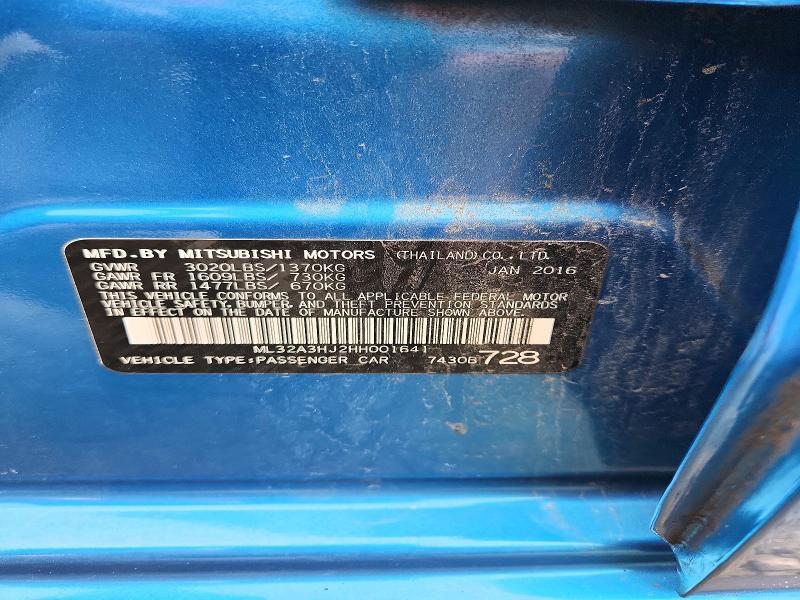 66043596 :رقم المزاد ، ML32A3HJ2HH001641 vin ، 2017 Mitsubishi Mirage مزاد بيع