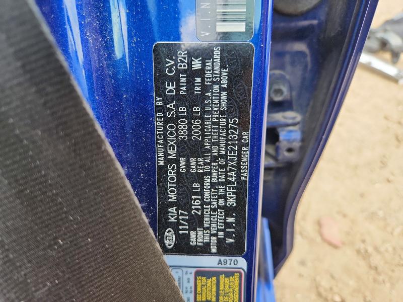 66311536 :رقم المزاد ، 3KPFL4A7XJE213275 vin ، 2018 Kia Forte مزاد بيع