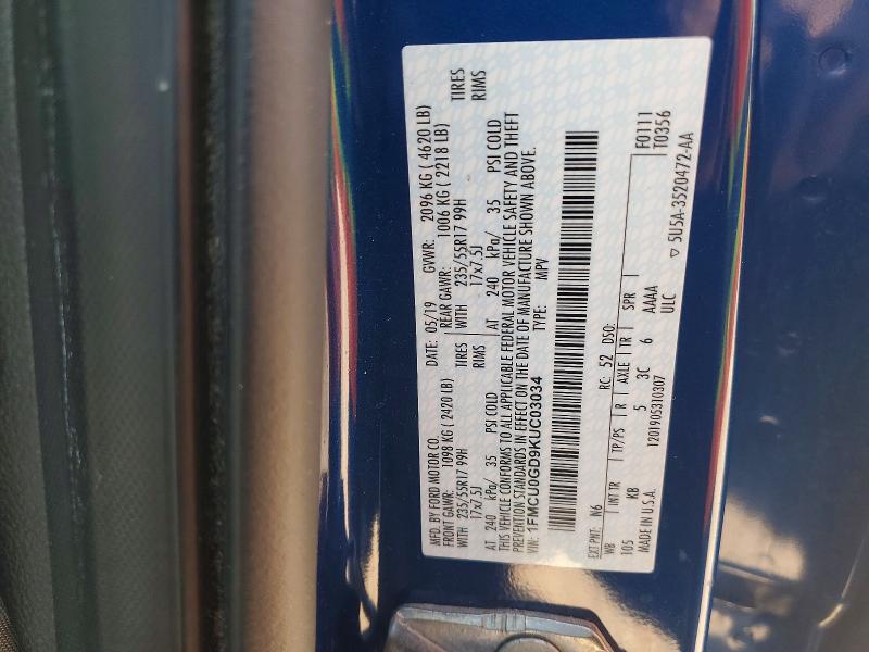 Продаж на аукціоні авто 2019 Ford Escape, vin: 1FMCU0GD9KUC03034, номер лоту: 66819676