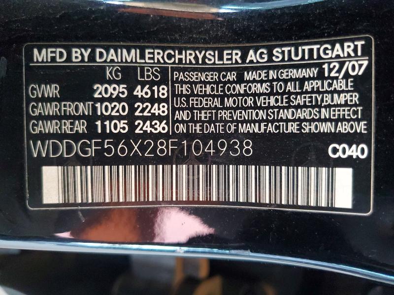 Aukcja sprzedaży 2008 Mercedes-benz C, vin: WDDGF56X28F104938, numer aukcji: 64482506