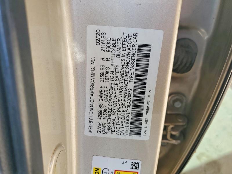 Aukcja sprzedaży 2020 Honda Accord, vin: 1HGCV1F13LA070872, numer aukcji: 65933086