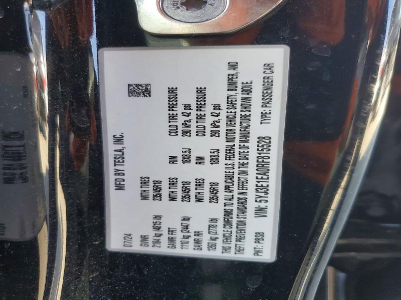 64459566 :رقم المزاد ، 5YJ3E1EA0RF815528 vin ، 2024 Tesla Model 3 مزاد بيع