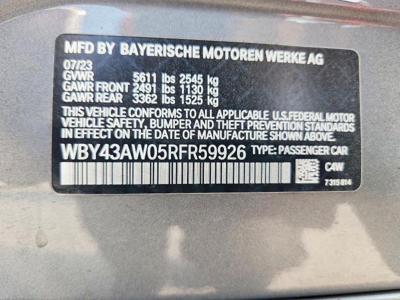 Продаж на аукціоні авто 2024 Bmw I4, vin: WBY43AW05RFR59926, номер лоту: 63877306
