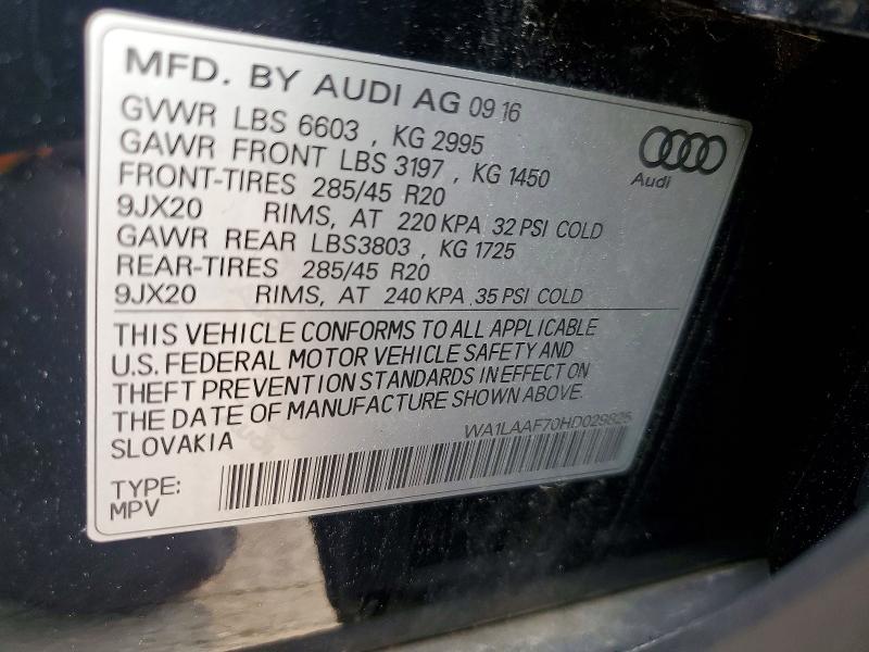 64584556 :رقم المزاد ، WA1LAAF70HD029825 vin ، 2017 Audi Q7 مزاد بيع