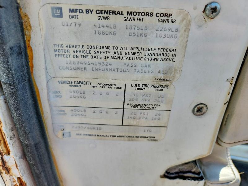 Продаж на аукціоні авто 1979 Chevrolet Corvette, vin: 1Z8749S419324, номер лоту: 63262936