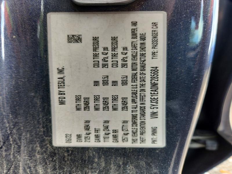 Продаж на аукціоні авто 2022 Tesla Model 3, vin: 5YJ3E1EA0NF285684, номер лоту: 66588216