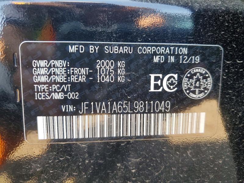 Aukcja sprzedaży 2020 Subaru Wrx, vin: JF1VA1A65L9811049, numer aukcji: 65640506