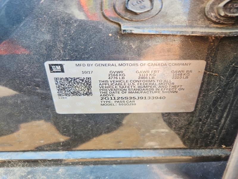 Auction sale of the 2018 Chevrolet Impala, vin: 2G1125S35J9133940, lot number: 63639896