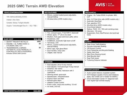 63747156 :رقم المزاد ، 3GKALUEG2SL272956 vin ، 2025 Gmc Terrain مزاد بيع
