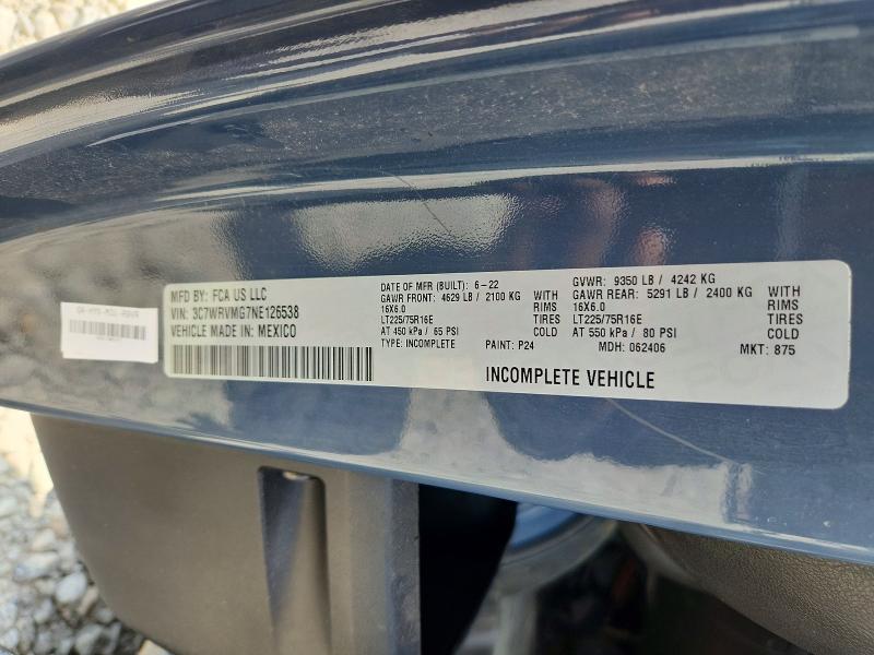 2022 Ram Promaster 3500 მანქანა იყიდება აუქციონზე, vin: 3C7WRVMG7NE126538, აუქციონის ნომერი: 64736396
