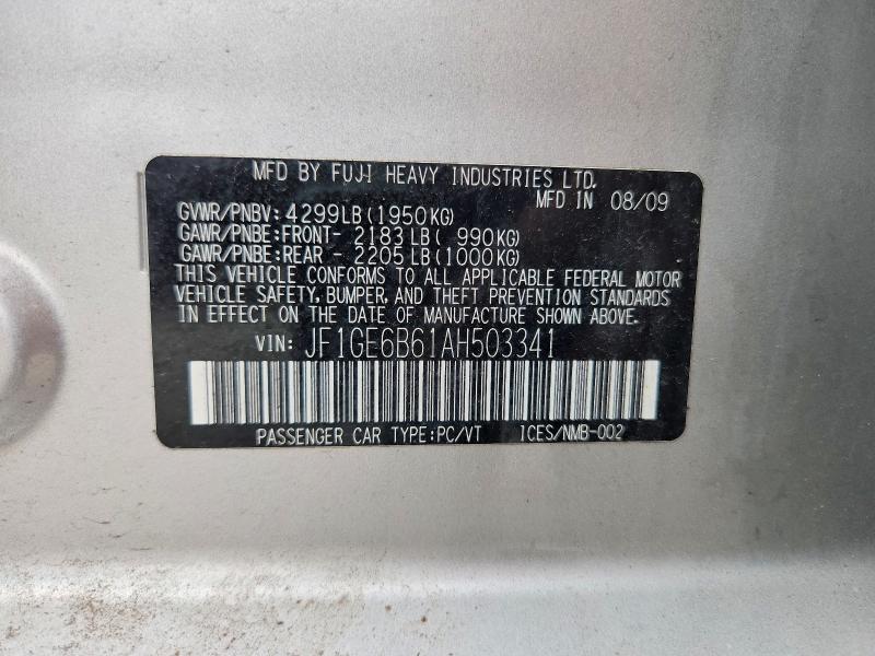 2010 Subaru Impreza მანქანა იყიდება აუქციონზე, vin: JF1GE6B61AH503341, აუქციონის ნომერი: 65166796