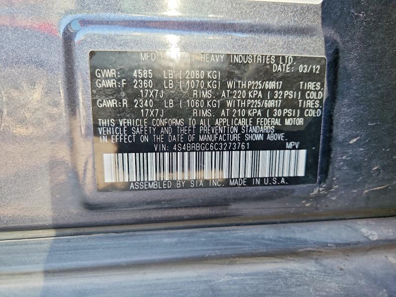 67162866 :رقم المزاد ، 4S4BRBGC6C3273761 vin ، 2012 Subaru Outback مزاد بيع