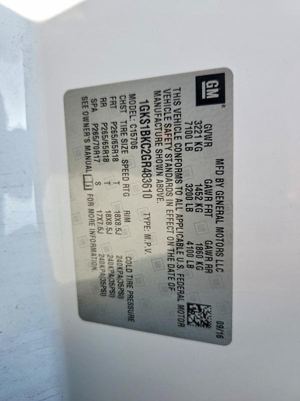 2016 Gmc Yukon მანქანა იყიდება აუქციონზე, vin: 1GKS1BKC2GR483610, აუქციონის ნომერი: 63754146