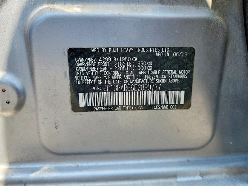 Продажа на аукционе авто 2013 Subaru Impreza, vin: JF1GPAR66D2890737, номер лота: 63712956