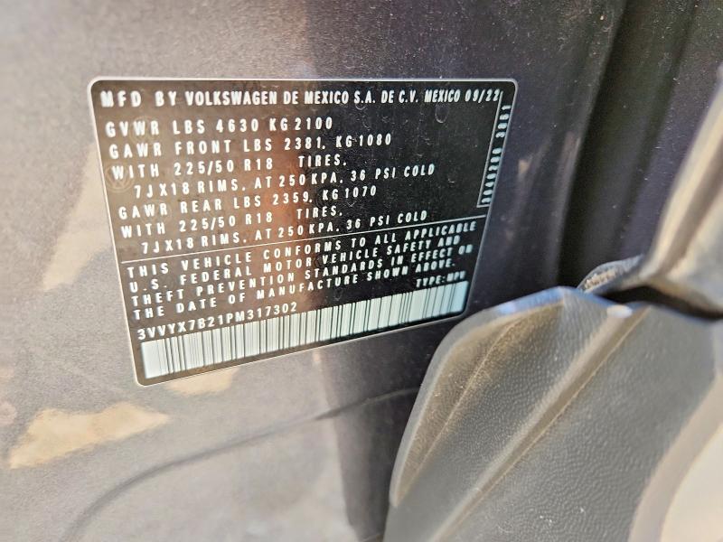 2023 Volkswagen Taos მანქანა იყიდება აუქციონზე, vin: 3VVYX7B21PM317302, აუქციონის ნომერი: 65001116