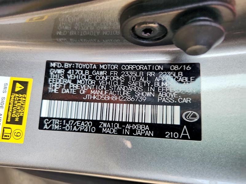 Aukcja sprzedaży 2017 Lexus Ct, vin: JTHKD5BH8H2286739, numer aukcji: 64309246