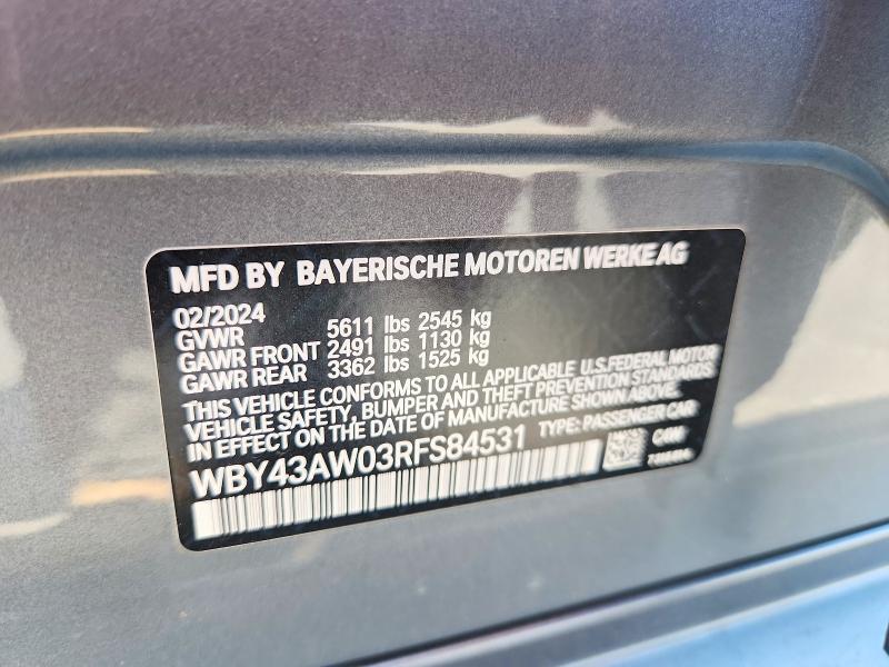 Продаж на аукціоні авто 2024 Bmw I4, vin: WBY43AW03RFS84531, номер лоту: 66703466