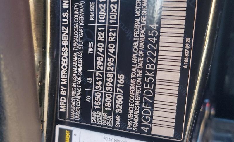 Aukcja sprzedaży 2019 Mercedes-benz Gls, vin: 4JGDF7DE5KB222454, numer aukcji: 64070666