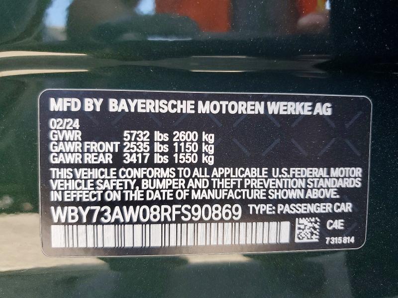 65494616 :رقم المزاد ، WBY73AW08RFS90869 vin ، 2024 Bmw I4 مزاد بيع