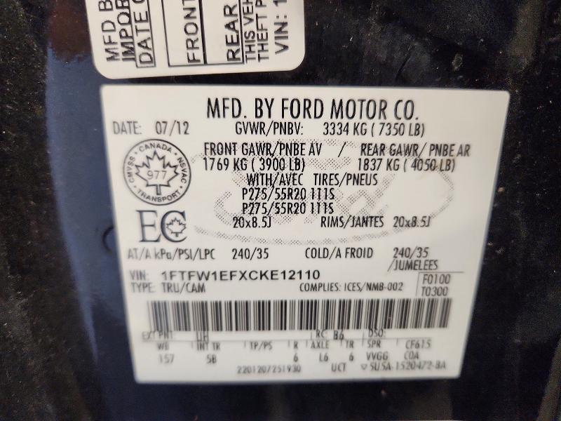 Aukcja sprzedaży 2012 Ford F150, vin: 1FTFW1EFXCKE12110, numer aukcji: 60936596