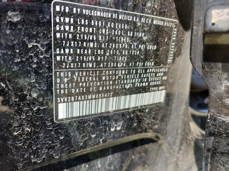 Aukcja sprzedaży 2021 Volkswagen Tiguan, vin: 3VV2B7AX3MM095472, numer aukcji: 65234576