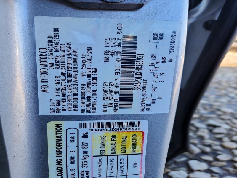 Aukcja sprzedaży 2017 Ford Fusion, vin: 3FA6P0LUXHR385931, numer aukcji: 65661556