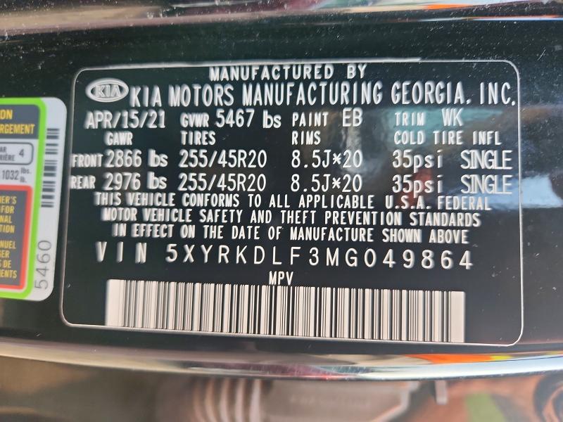 Продаж на аукціоні авто 2021 Kia Sorento, vin: 5XYRKDLF3MG049864, номер лоту: 64073686