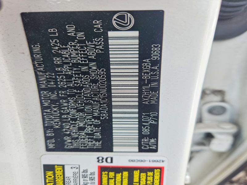 2022 Lexus Es 300h მანქანა იყიდება აუქციონზე, vin: 58ADA1C15NU020595, აუქციონის ნომერი: 65439526