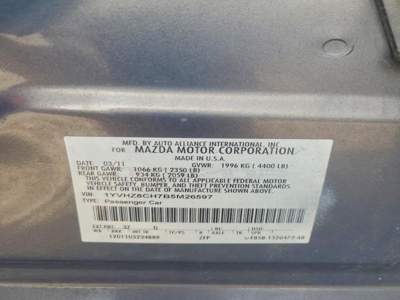 64472186 :رقم المزاد ، 1YVHZ8CH7B5M26597 vin ، 2011 Mazda 6 مزاد بيع