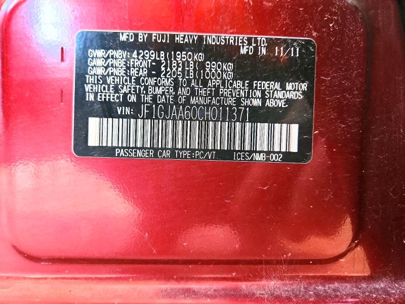 2012 Subaru Impreza მანქანა იყიდება აუქციონზე, vin: JF1GJAA60CH011371, აუქციონის ნომერი: 64649566