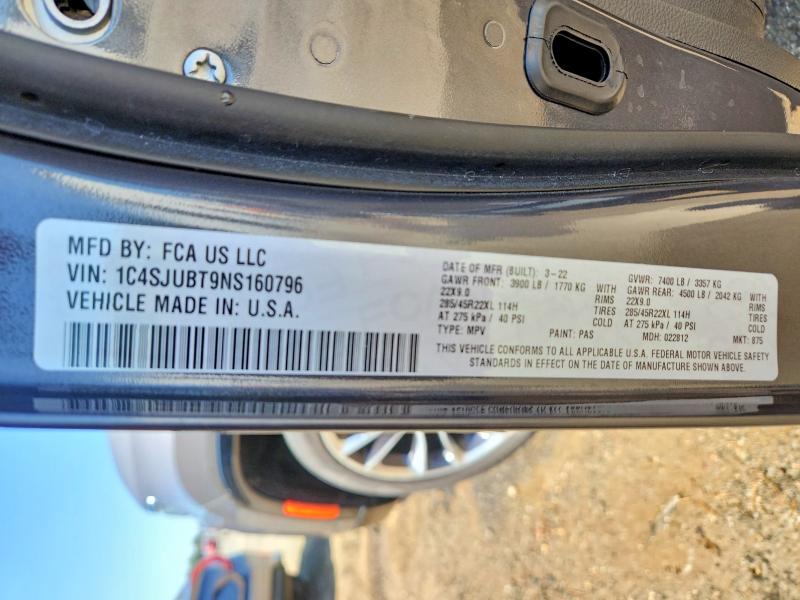 2022 Jeep Wagoneer მანქანა იყიდება აუქციონზე, vin: 1C4SJUBT9NS160796, აუქციონის ნომერი: 63781646