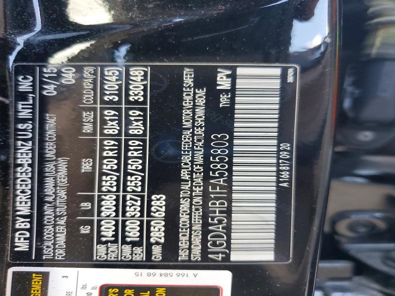 Продажа на аукционе авто 2015 Mercedes-benz Ml, vin: 4JGDA5HB1FA585803, номер лота: 65921396