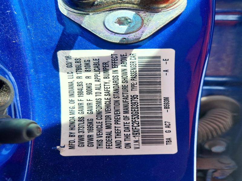 Продажа на аукционе авто 2016 Honda Civic, vin: 19XFC2F53GE039795, номер лота: 64269396